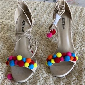 Cute ankle tie pompom sandals